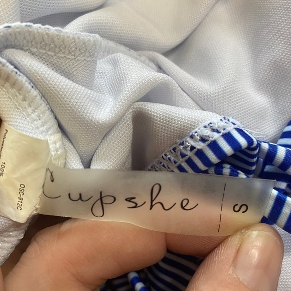 CupShe Blue Striped Swimsuit with cinch bust and‎ open back! Size Small - Picture 5 of 9
